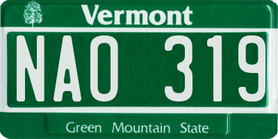 VT license plate NAO319