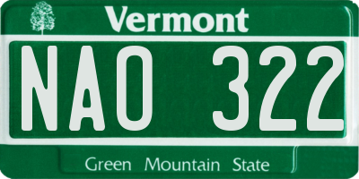 VT license plate NAO322