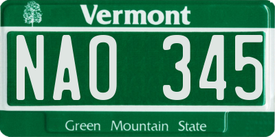 VT license plate NAO345