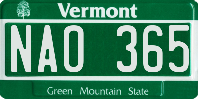 VT license plate NAO365