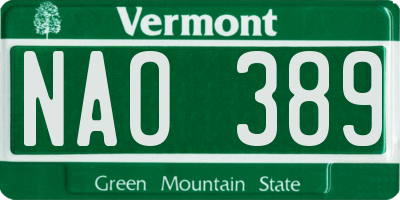 VT license plate NAO389
