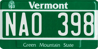 VT license plate NAO398