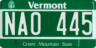 VT license plate NAO445