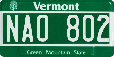 VT license plate NAO802