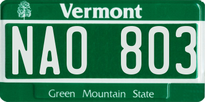 VT license plate NAO803