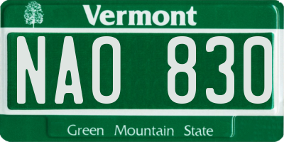 VT license plate NAO830