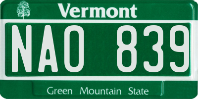 VT license plate NAO839