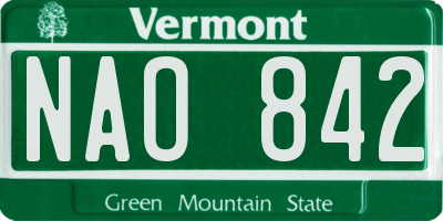 VT license plate NAO842