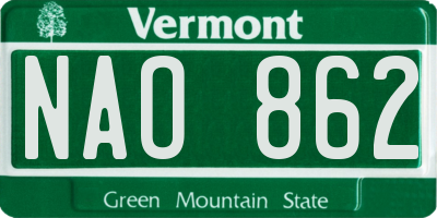 VT license plate NAO862