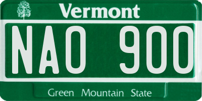 VT license plate NAO900