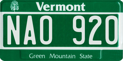 VT license plate NAO920