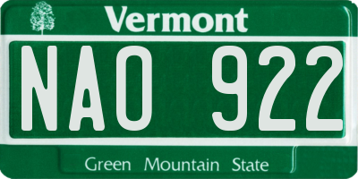 VT license plate NAO922