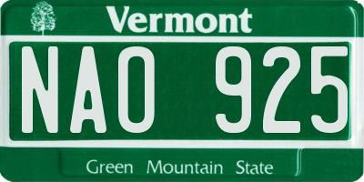VT license plate NAO925