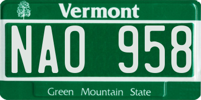 VT license plate NAO958