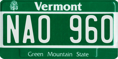 VT license plate NAO960