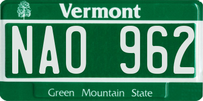 VT license plate NAO962
