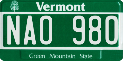 VT license plate NAO980