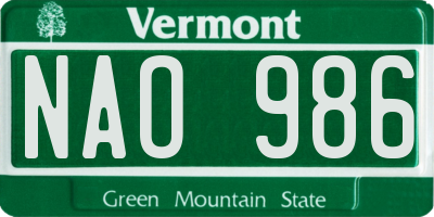 VT license plate NAO986