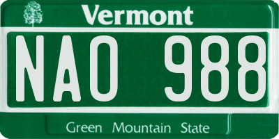 VT license plate NAO988