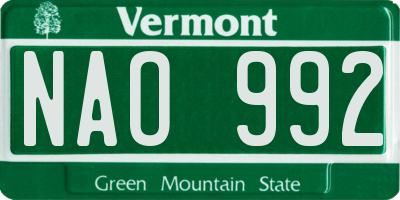 VT license plate NAO992