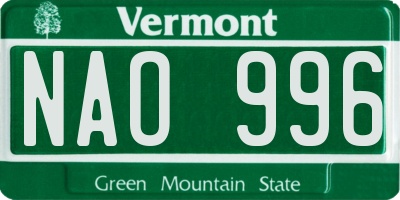 VT license plate NAO996