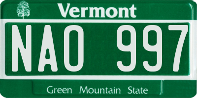 VT license plate NAO997