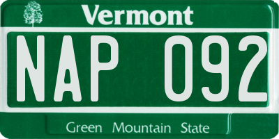 VT license plate NAP092