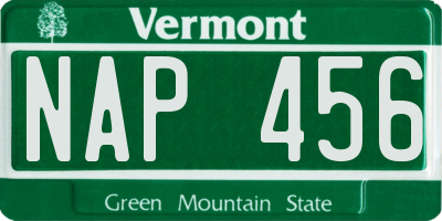 VT license plate NAP456