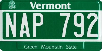 VT license plate NAP792