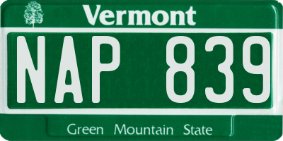 VT license plate NAP839