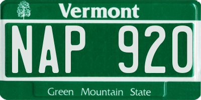 VT license plate NAP920