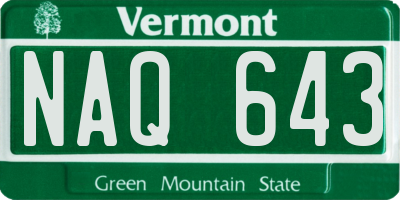 VT license plate NAQ643