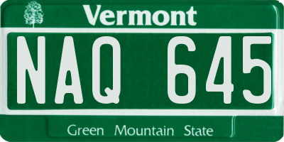 VT license plate NAQ645