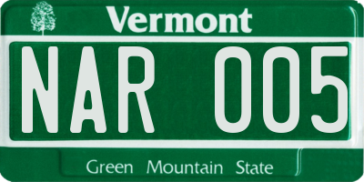 VT license plate NAR005
