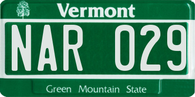 VT license plate NAR029