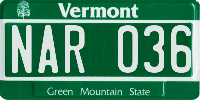VT license plate NAR036
