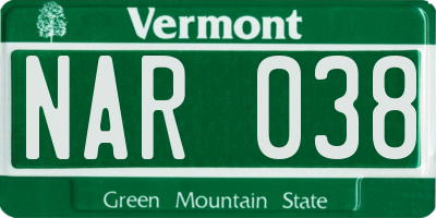 VT license plate NAR038