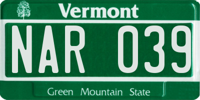 VT license plate NAR039