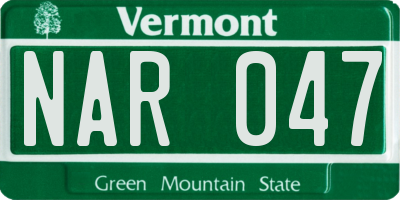 VT license plate NAR047