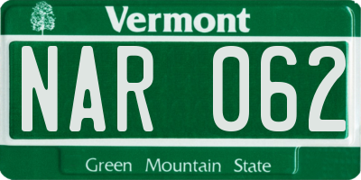 VT license plate NAR062