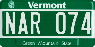VT license plate NAR074