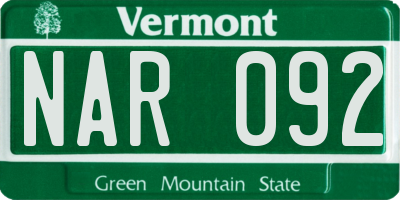 VT license plate NAR092