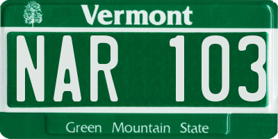 VT license plate NAR103