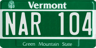 VT license plate NAR104