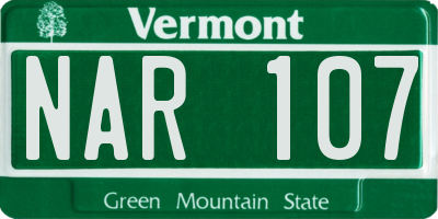 VT license plate NAR107