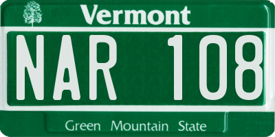 VT license plate NAR108