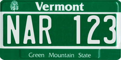 VT license plate NAR123