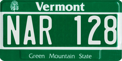 VT license plate NAR128