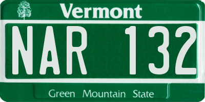 VT license plate NAR132
