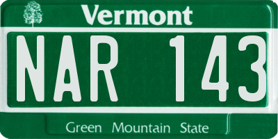 VT license plate NAR143